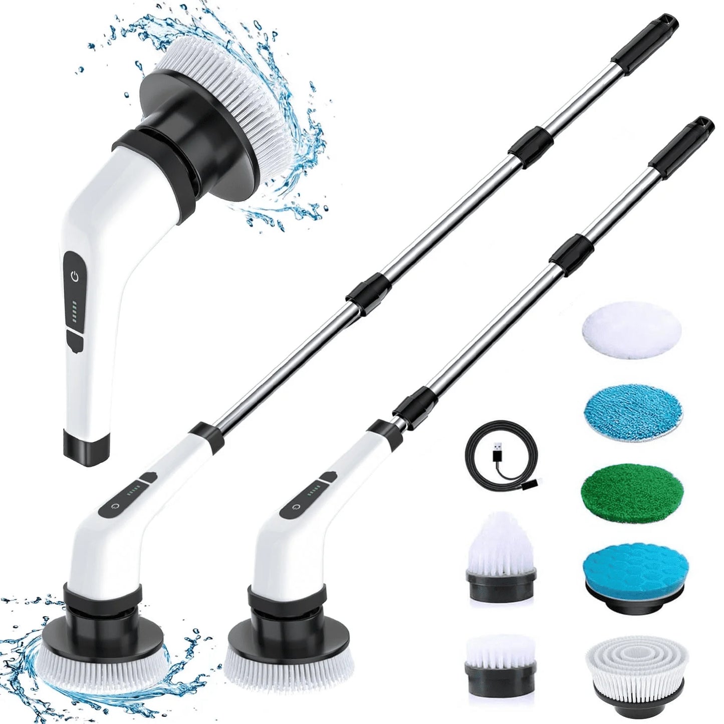 Electric Spin Scrubber, Cordless Cleaning Brush with 8 Replaceable Brush Heads, Power Shower Scrubber with Long Handle for Floor, Tile, Bathroom, Tub